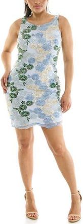 Nina Leonard Jewel Neck Lace Sheath Dress in Light Blue Multi at Nordstrom Rack, Size X-Large