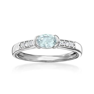 Ross-Simons Aquamarine and. White Zircon Ring in Sterling Silver