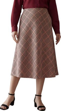 Jessica London Bi Stretch Swing Skirt in Rose Check Houndstooth at Nordstrom, Size 20