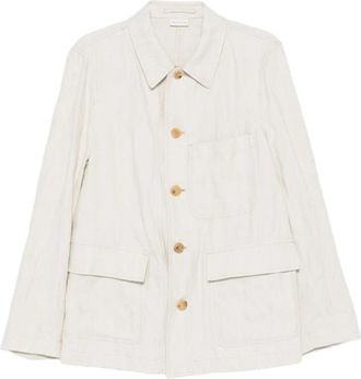 Dries Van Noten Herringbone Katoenen Linnen Werkjas - Heren - Zomerjassen - Wit - L - Katoen - Jassen