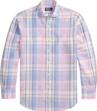 Ralph Lauren Casual Shirts, male, Multicolor, Size: L Classic Fit Plaid Slub Linen Shirt
