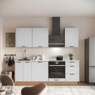 Vicco Cucina Componibile Fame-line, Bianco Rustico/rovere Dorato, 230 Cm, Pl Marmo, Vicco