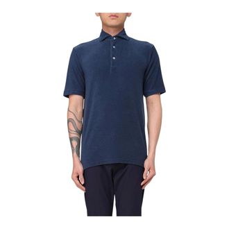 Doppiaa Polo Shirts, male, Blue, Size: 2XL Linen Polo Shirt Short Sleeves