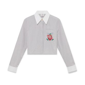 Casablanca Shirts, female, White, Size: S Cotton Pinstripe Embroidered Cropped Shirt