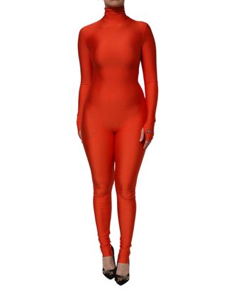 Dolce & Gabbana Womens Red Nylon Turtleneck Bodycon Jumpsuit Dress Elastane