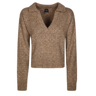 Pinko Pinko, Truien & Vesten, Dames, Beige, M, Boucle Lurex Polo Shirt