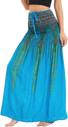 Feoya Long Bohemian Skirt for Women Maxi Boho Hippie Wrap Skirts Floral Print Halter Gypsy Dresses Elastic High Waist 2 in 1 Casual Skirt for Beach Vacation