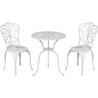 Beliani Conjunto De Balc&oacute;n Mesa Y Sillas De Metal Para Jard&iacute;n Blanco Crema Triora/dascio
