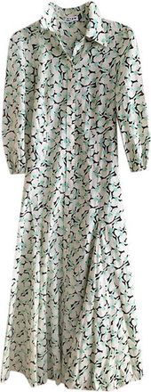 Rixo Green, Ivory & Black Floral Shirt Dress Size XXS