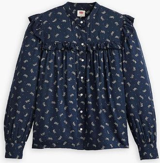 Levi's Womens Gianna Mock Neck Ruffle Sleeve Peasant Blouse - Paisley Sugar - Size: 10