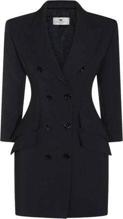 Elisabetta Franchi Dubbelrijige Blazerjurk - Dames - Korte kleedjes - Zwart - L - Leer - Kleedjes