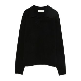 Dunst Knit Polo Jumper - female - Dunst - V-neck Knitwear - Black - M - Knitwear