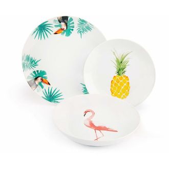 Excelsa Excelsa Tropical Servizio Tavola 18 Pezzi, Porcellana, Bianco con Decorazioni