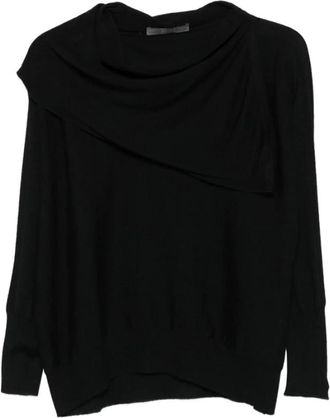 D.exterior Zwarte Wol Gedrapeerd Cowl-Neck Sweater - Dames - Ronde hals truien - Zwart - L - Wol - Truien & Vesten
