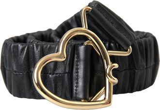 Dolce & Gabbana Zwarte Leren Gouden Hart Metalen Gesp Riem