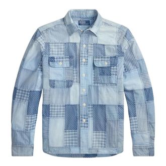Ralph Lauren Denim Shirts, male, Blue, Size: M Patchwork Button Shirt