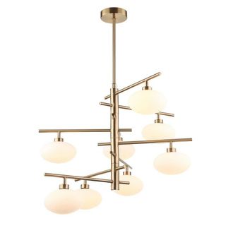 Netlighting Modern Hanging Pendant Brass 8 Light with White Shade G9 in Gold