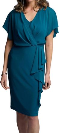 Joseph Ribkoff Split Sleeve Side Ruffle Chiff Dress In Lagoon Blue