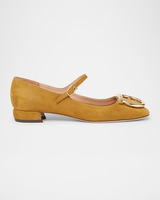 Ferragamo Marry Suede Gancini Ballerina Flats