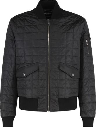 Dolce & Gabbana Geribbelde bomberjack met ritssluiting - Heren - Bomber jackets - Zwart - L - Wol - Jassen