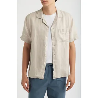 Alex Crane Organic Linen Camp Shirt in Bone Twill at Nordstrom, Size Xx-Large