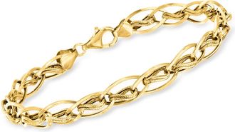 Ross-Simons 14kt Yellow Gold Oval and Double-Twist Link Bracelet