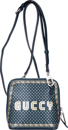 Gucci Green Guccy Print Calfskin Leather Sega Collection Guccy Print Crossbody (Authentic Pre-Loved)