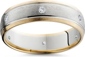 Pompeii3 Mens Diamond 14K Gold 2-Tone Brushed Wedding Band 6MM Size Selectable
