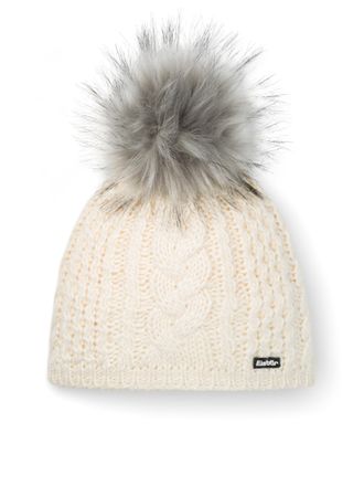 Eisb&auml;r Afra Lux Womens Beanie Hat - Merino for Women - with Fleece Protects Against Cold and Wind - Bobble Hat with Faux Fur Pompom Bobble Hat with Cable Kni
