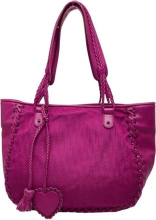 Dior Pink Purple Nylon Leather Handbag Shoulder Bag Tote Bag (Pre-Owned)