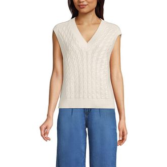 Lands End Drifter Modern Cable V Neck Vest Sweater in Fresh Ivory at Nordstrom, Size X-Large