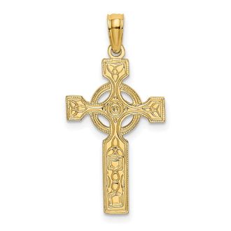Diamond2Deal 14k Yellow Gold Textured Celtic Cross with Eternity Circle Charm Pendant