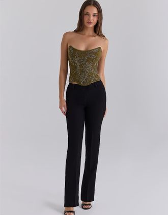 House of CB Calliope - Top a corsetto in pizzo color oliva decorato-Verde
