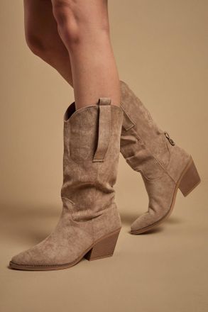 Oasis Womens Wanda Faux Suede Slouch Western Calf Boots - Beige - Size UK 3