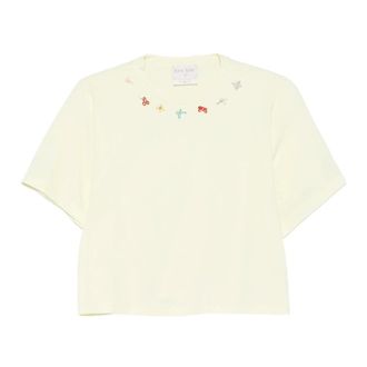 Forte_Forte T-Shirts, female, Yellow, Size: M Petites Fleurs Embroidery T-Shirt