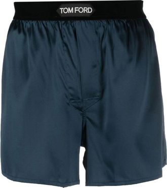Tom Ford Ondergoed, Heren, Blauw, M, Satijn, Logo Zijde Boxer