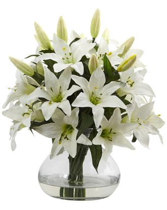 Nearly Natural 16In Lily Silk Arrangement With Glass Vase
