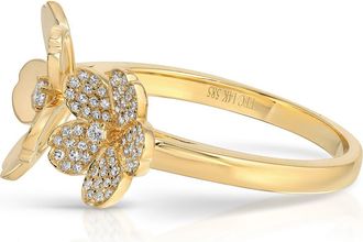EF Collection Double Cherry Blossom Diamond Pav&eacute; Ring in 14K Yellow Gold at Nordstrom, Size 7