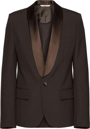 Valentino Garavani contrasting-lapels single-breasted blazer - men - Wool/Cupro/Polyester/Silk/Silk - 48 - Brown
