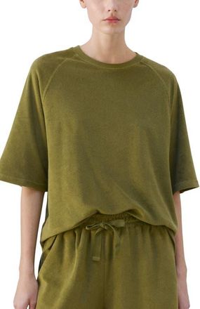 Mango Cotton Blend Terry Pajama Top in Khaki Green at Nordstrom, Size Medium