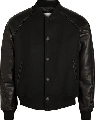 Givenchy Logo-appliqu&eacute;d Leather and Wool Bomber Jacket - Black - 52 (IT52 / XL)