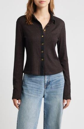 Rag & Bone Contrast Trim Rib Button-Up Shirt in Dark Brown at Nordstrom Rack, Size Medium