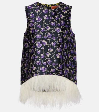 La DoubleJ Top La Scala in jacquard con piume