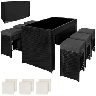 TecTake Garden Table & Chairs Ibiza in Black | Size: 6 Person