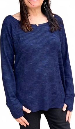 Ariella High Low Long Sleeve Top In Navy