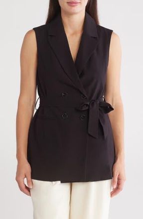 Ellen Tracy Double Breasted Belted Long Vest in Black at Nordstrom Rack, Size Medium