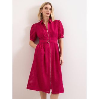 Phase Eight Carey Belted Midi Shirt Dress in Pink at Nordstrom, Size 14