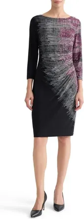 Kasper Houndstooth Print Sheath Dress in Cerise Multi at Nordstrom, Size X-Large