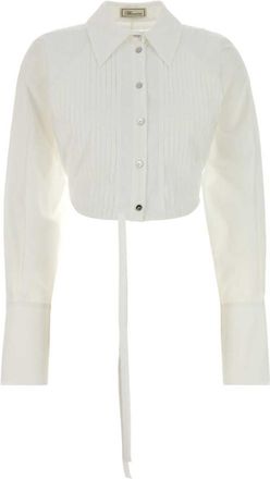 Blumarine White Solid Collar Top
