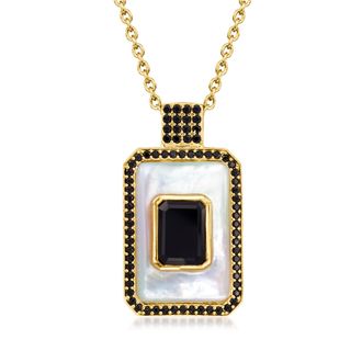 Ross-Simons Mother-Of-Pearl and Onyx Pendant Necklace With. Black Spinel in 18kt Gold Over Sterling